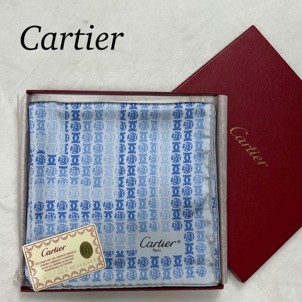 Authentic Cartier Silk Scarf, beige.